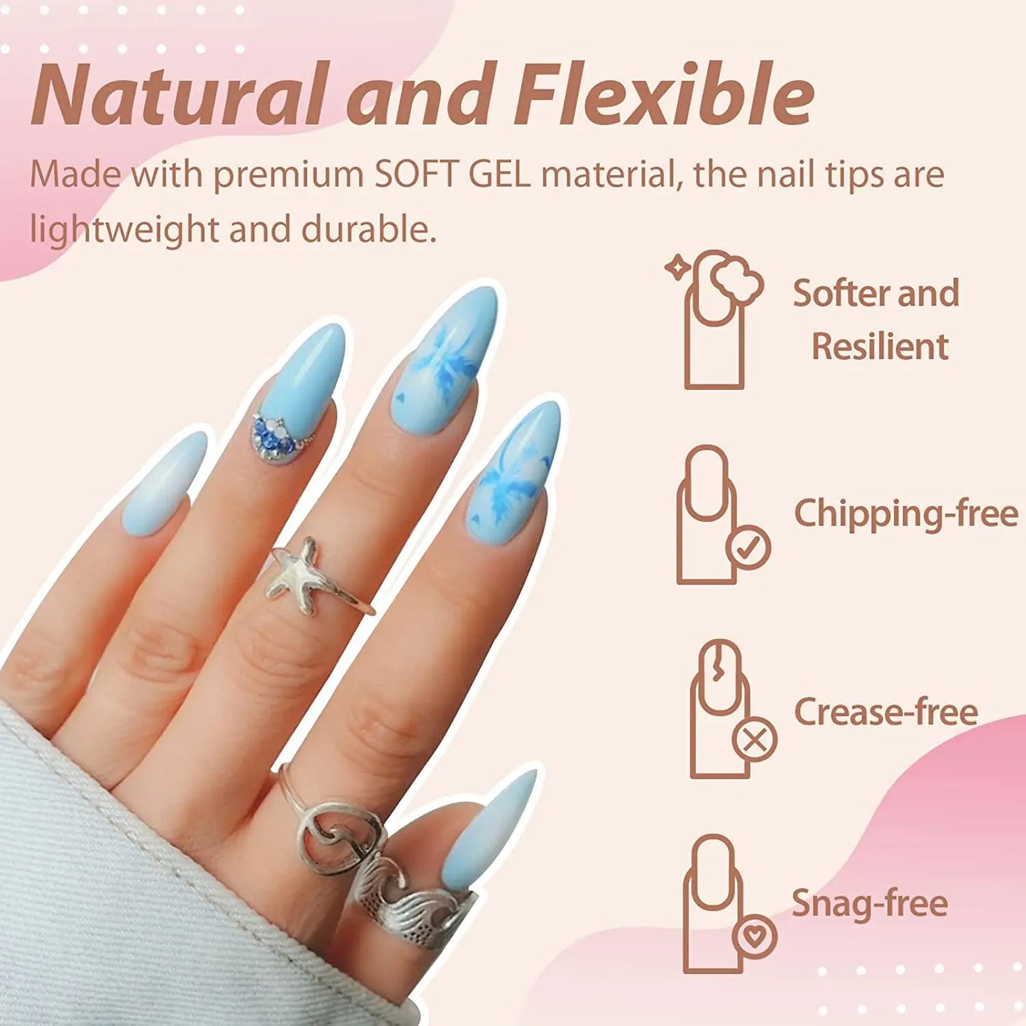 120Pcs Full Cover Press On Nail Tips: Stiletto Almond Square Coffin French False Fake Soak Off Gel Nail Extension Capsules