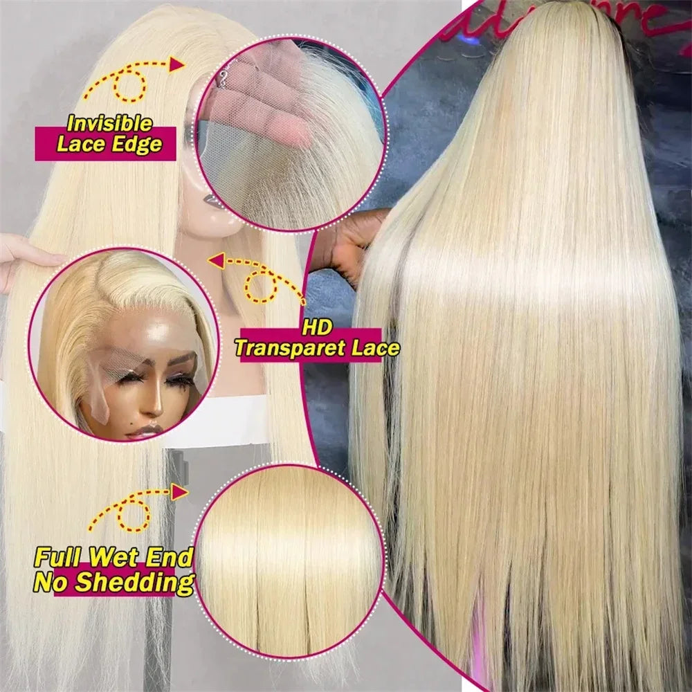 HD Transparent 613 Blonde Straight Wig – 13x4/13x6 Lace Front, Pre-Plucked Brazilian Human Hair Lace Frontal Wig for Women