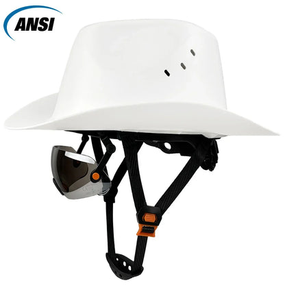 Cowboy Safety Helmet with Sunglasses - Wide-Brim HDPE Hard Hat for Construction Work