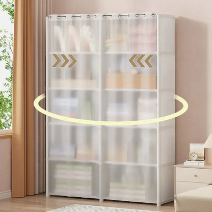 Multipurpose Dustproof Cabinet for Clothes - Simple Modular Curtain Wardrobe - Multifunctional Bedroom Furniture
