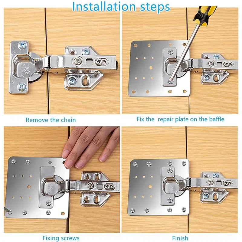 Kitchen Cupboard Door Hinge Repair Plate Kit - Cabinet Hinge Mounting Plate with Holes for Flat Fixing Brackets - Household Tool Set