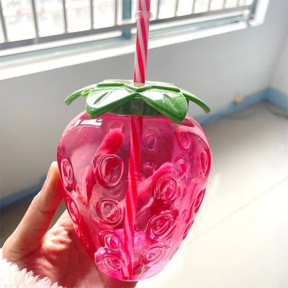 Hawaii Party Cups: 10pcs Plastic Strawberry Pineapple Drinking Cups with Straws - Luau Flamingo Summer Beach Pool Party Decorations
