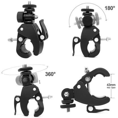 Universal 360° Rotating Bike Handlebar Camera Mount – 1/4” Tripod Clamp for GoPro and Action Cameras