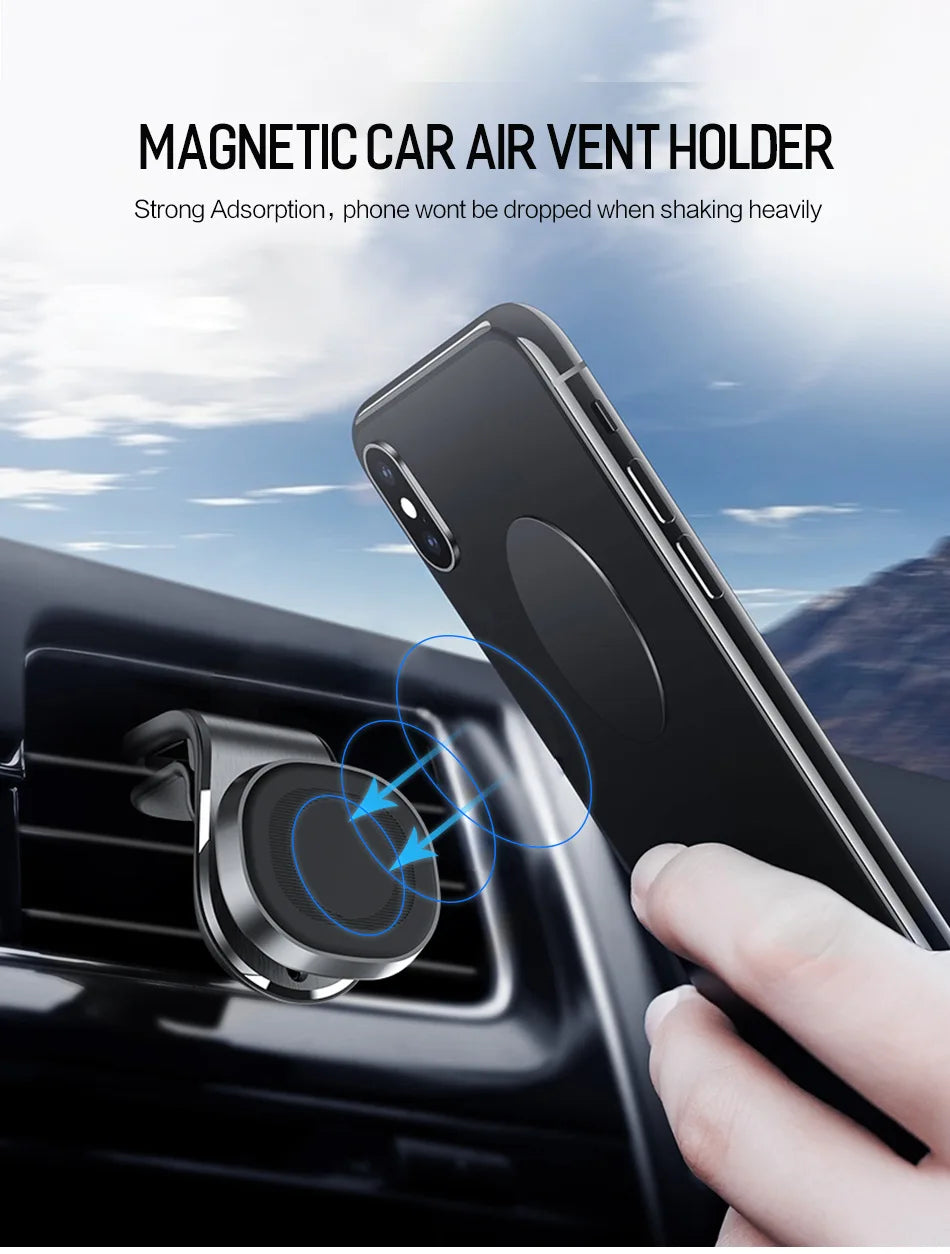 Magnetic Car Phone Holder - Air Vent Clip Mount with 360° Rotation for Xiaomi, iPhone 14, Samsung, & Other Cell Phones