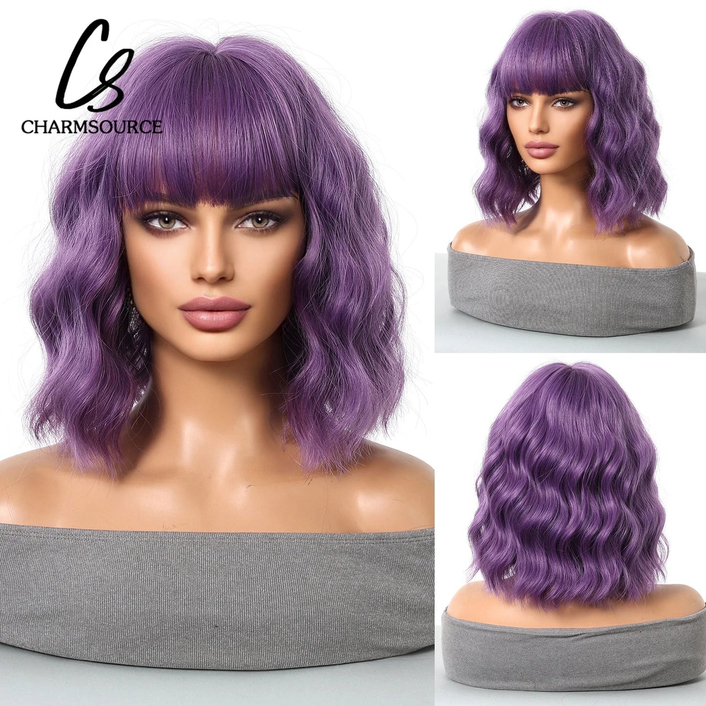 CharmSource Pink BOBO Short Synthetic Wig – Natural Wavy Heat Resistant Hair Wig for Women, Party & Daily Wear