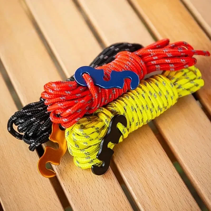 4pcs Outdoor Tent Guy Lines – Reflective Camping Ropes with Aluminum Tensioner & Pouch for Tent, Tarp, Canopy