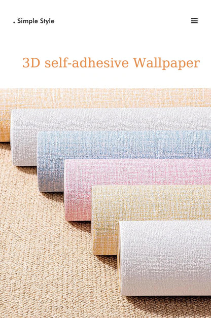 50cm x 10m Linen 3D Foam Self-Adhesive PVC Wallpaper - Solid Color, Thickened Waterproof Wall Stickers for Renovation