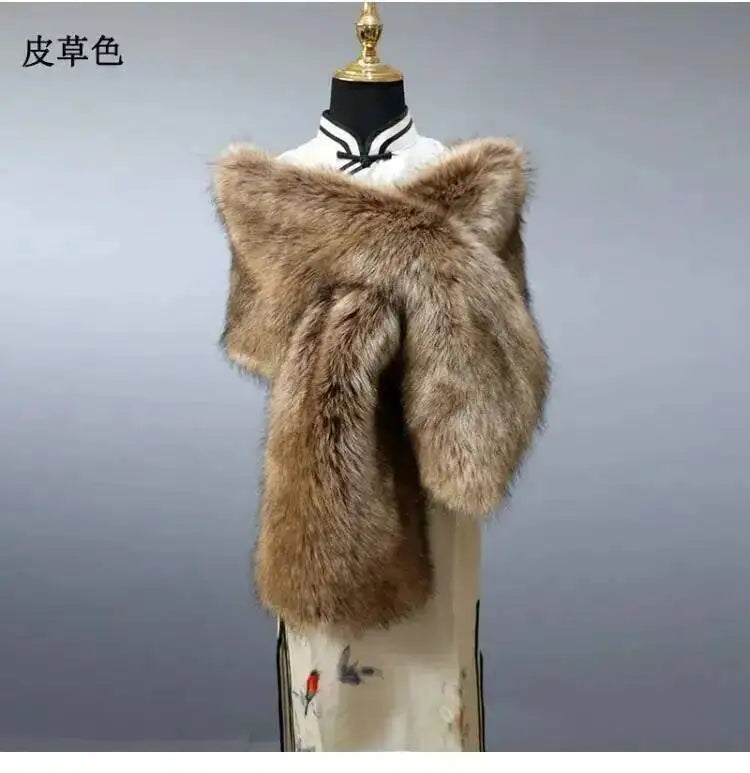 32-Color Luxury Faux Fox Fur Shawl – Women’s Plush Winter Scarf, Wrap & Cape for Wedding & Coat