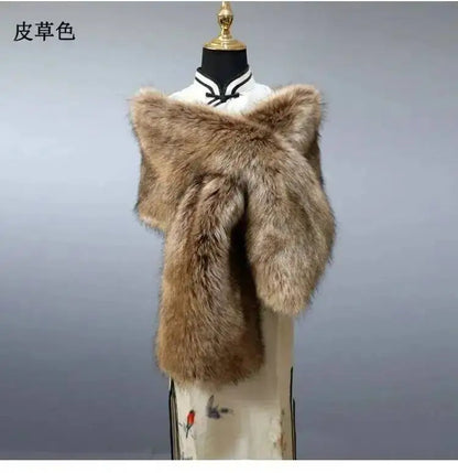 32-Color Luxury Faux Fox Fur Shawl – Women’s Plush Winter Scarf, Wrap & Cape for Wedding & Coat