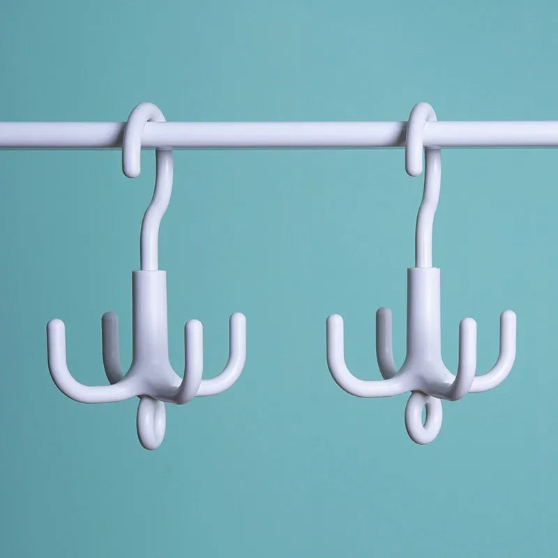 4-Claw Rotating Hook — Punch-Free Plastic Hanger for Bags, Scarves, Coats & Hats