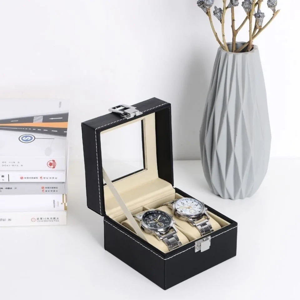 DELESYS PU Leather Watch Box — 2/3/4/5/6/8/10/12 Slot Traditional Style Storage Case with Lock, Gift Watch Organizer
