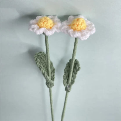Handmade Knitted Artificial Flowers - 1PC Crochet Rose and Sunflower, Hand-Woven Yarn Simulation for Wedding Decor