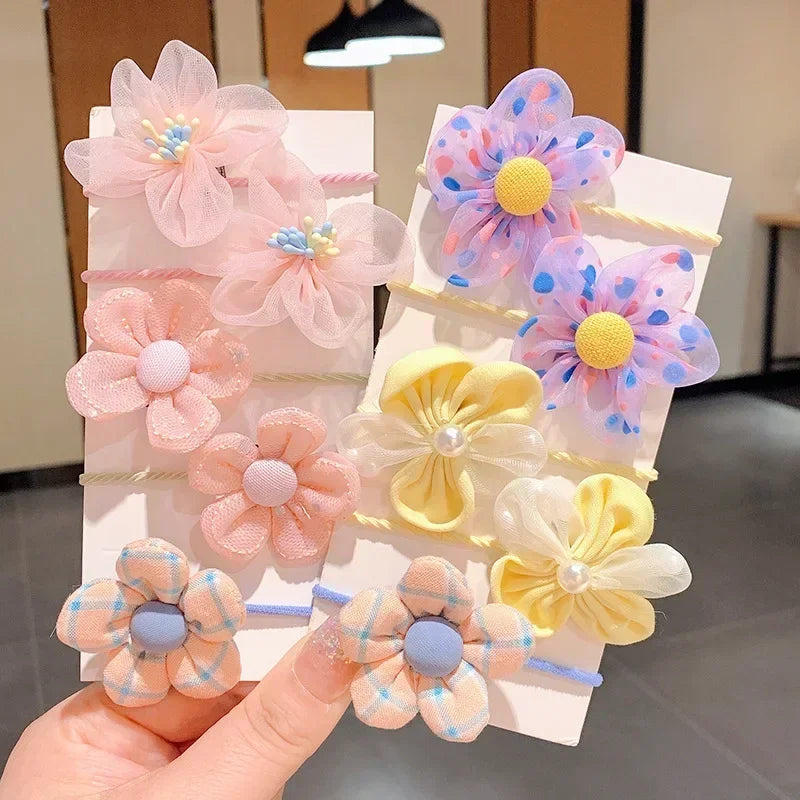 10 Pcs Baby Girl Flower Hair Bands Set – Cute Colorful Soft Scrunchies Ponytail Holders for Kids