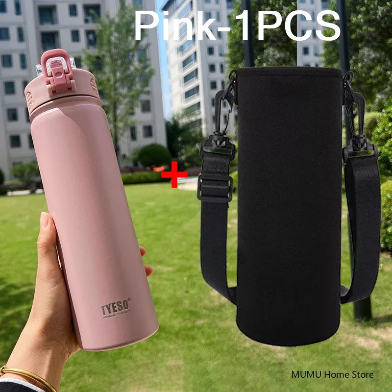 TYESO Stainless Steel Thermos Bottle with Straw - 600ML/750ML Insulated Thermal Sports Water Bottle for Hot & Cold Drinks