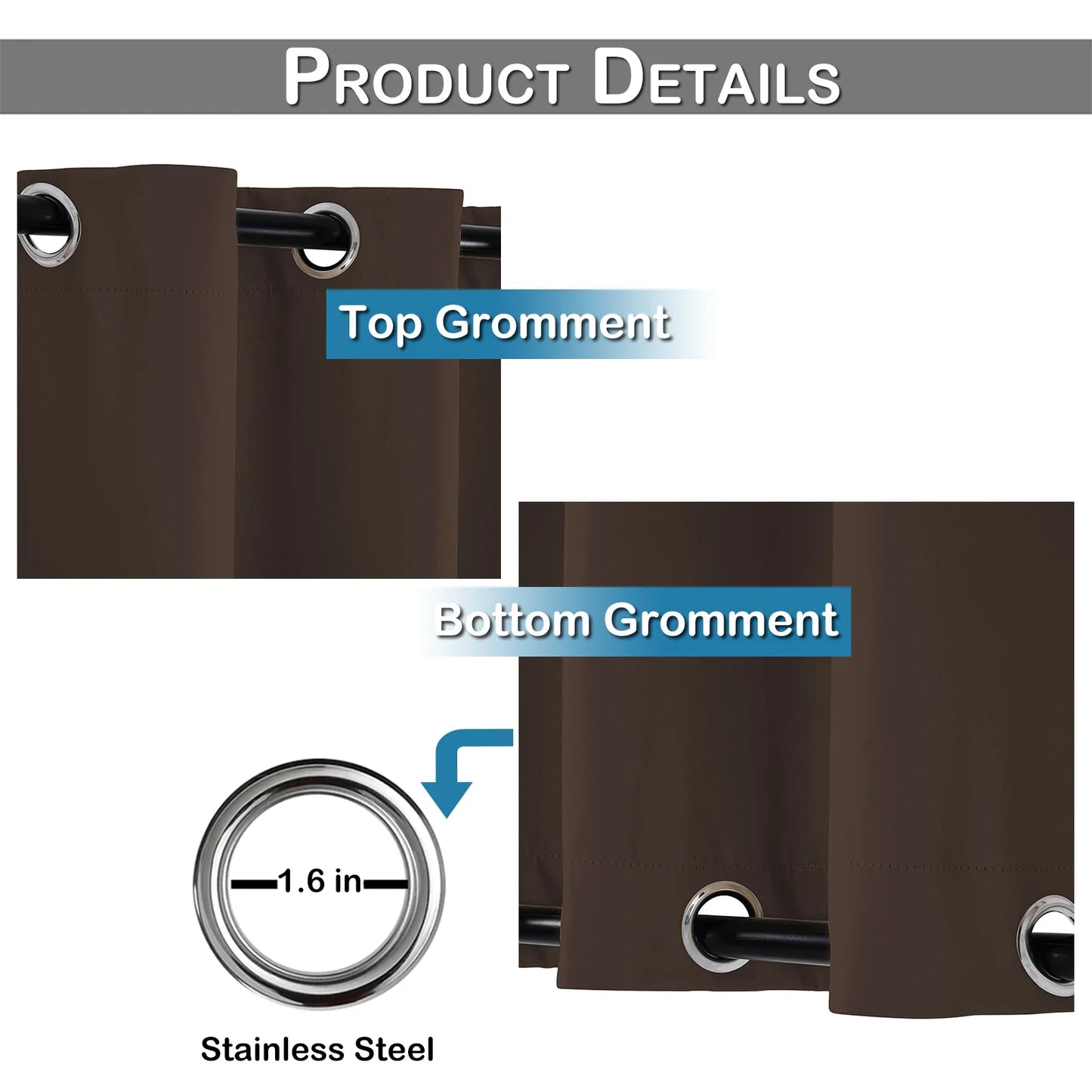 Extra Large Blackout Windproof Outdoor Curtains - Waterproof Patio Thermal Drapes with Eyelets & Grommets - Ideal for Garden Privacy
