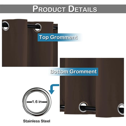 Extra Large Blackout Windproof Outdoor Curtains - Waterproof Patio Thermal Drapes with Eyelets & Grommets - Ideal for Garden Privacy