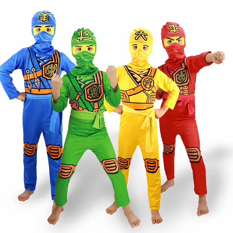 Kids Ninja Cosplay Superhero Jumpsuit – Anime Ninja Costume with Toy Fork, Fancy Party Dress for Carnival & Halloween