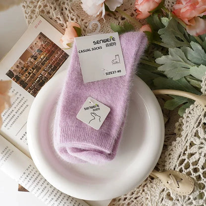 Women’s Wool Winter Socks — Thick Warm Medium Tube Rabbit Hair & Cashmere Socks for Autumn/Winter