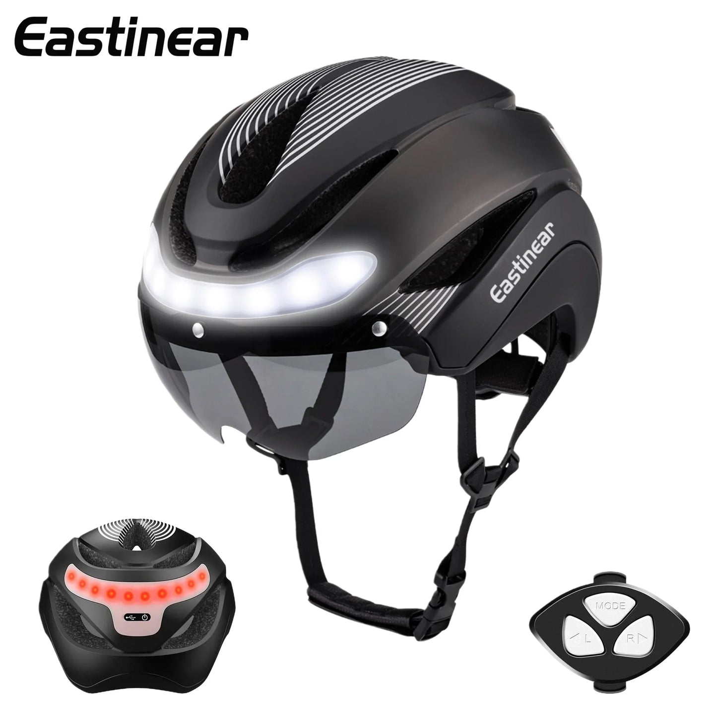 Eastinear Ultralight Road Bike Helmet with LED Lights – Magnetic Goggles & Sun Visor Cycling Racing Helmet for Adults (400g)