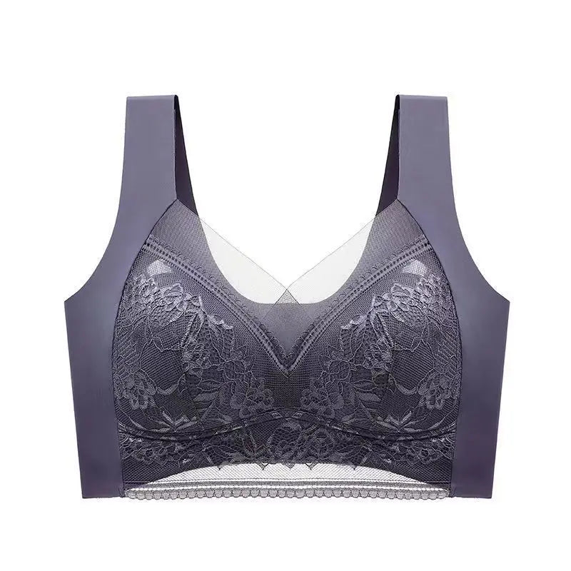 Women’s Lace Perspective Bralette — Push-Up Ice Silk Deep V Bra, Sexy Lingerie Top, Plus Size L–5XL Mom’s Underwear
