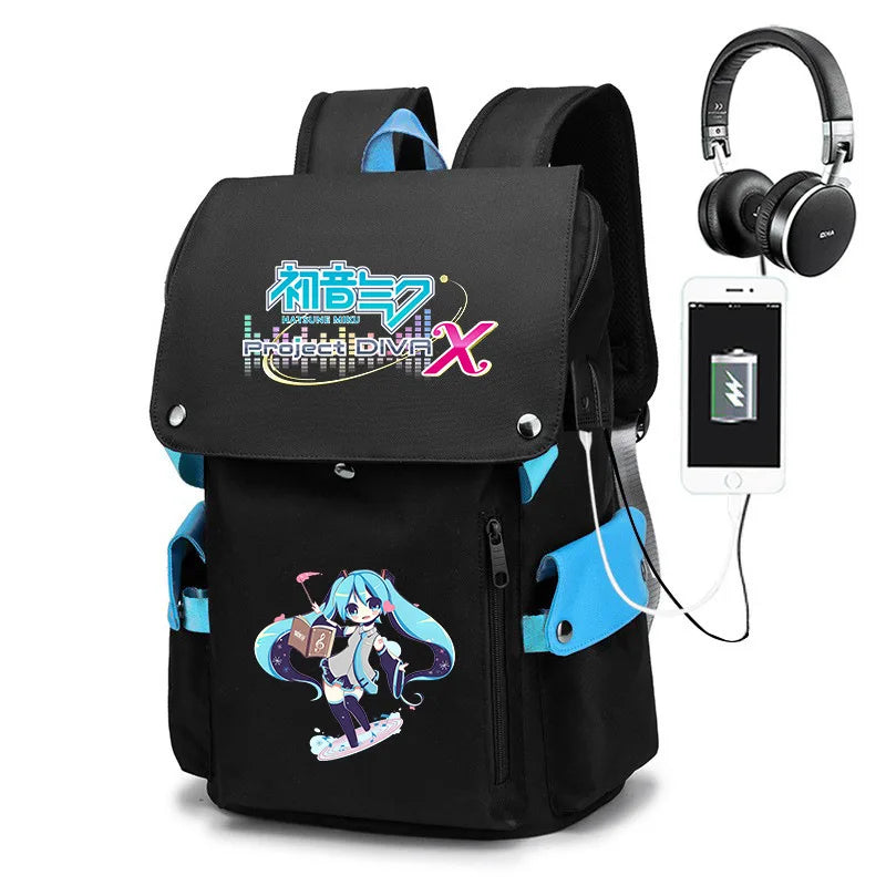 Hatsune Miku Anime School Backpack – Large Capacity Student Bag for Primary, Junior & High School Boys Gift