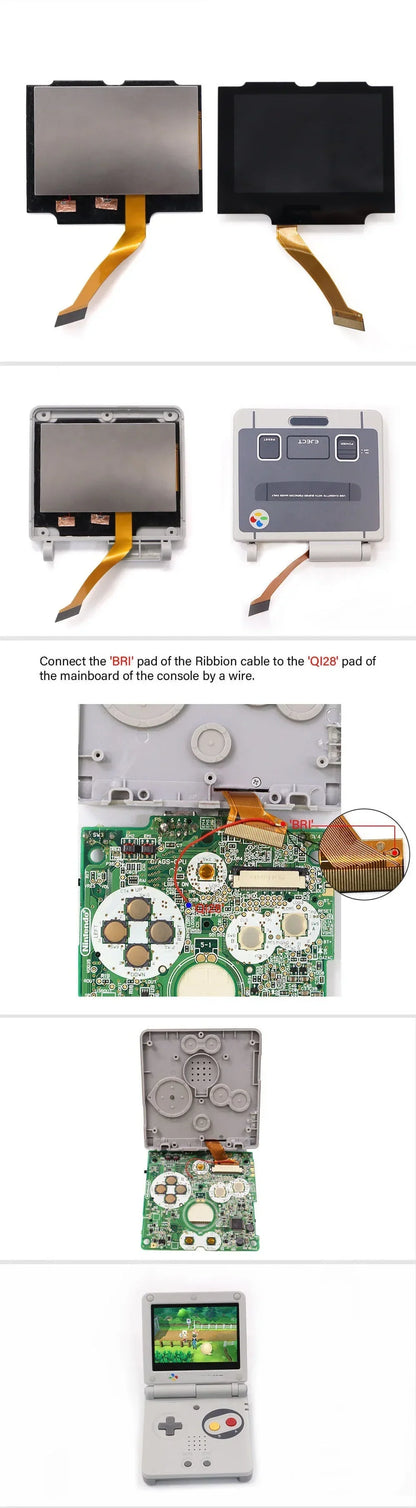 Laminated V5 IPS GBA SP Backlight LCD Replacement Mod Kit – Backlit Screen for Game Boy Advance SP, No Shell Cutting Needed