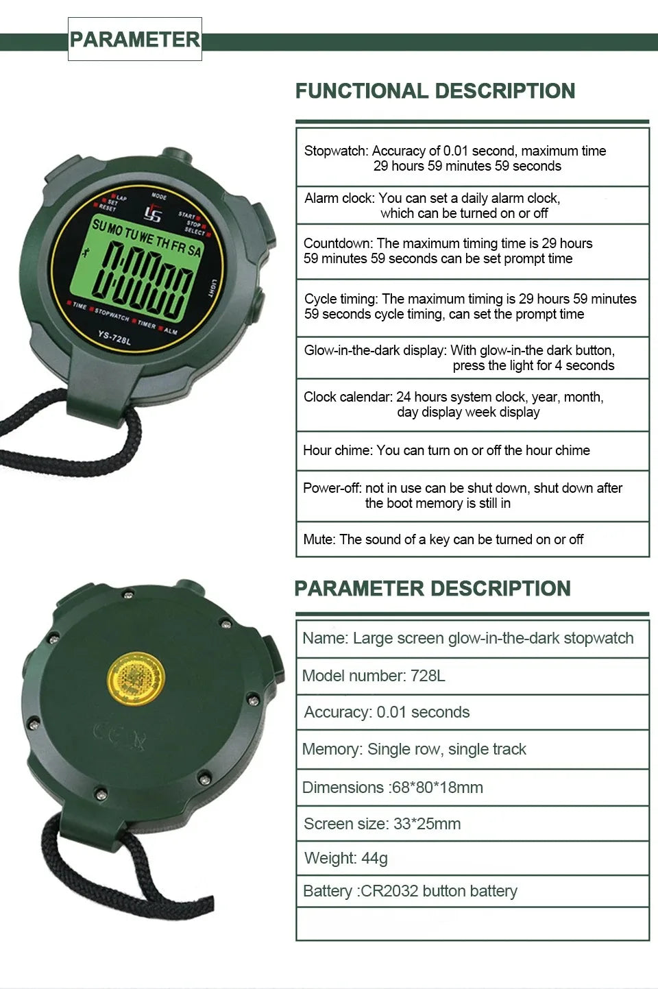 30h Chronometer Handheld Pocket Stopwatch – 0.01s Accuracy Digital Sport Timer with LCD for Professional Use