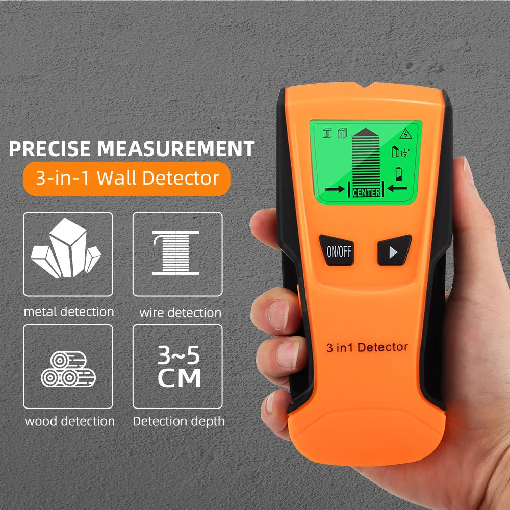 3-in-1 Wall Metal Detector – Professional Deep Scan for Metal, Wood Studs, AC Voltage & Live Wires