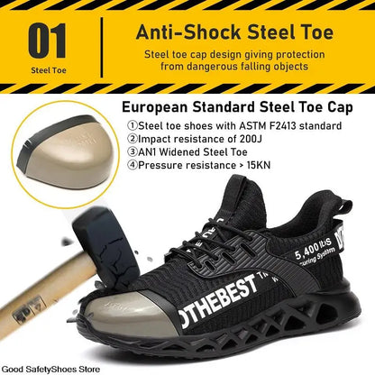Steel Toe Safety Shoes for Men & Women – Lightweight Puncture-Proof Work Sneakers, Unisex Construction Boots