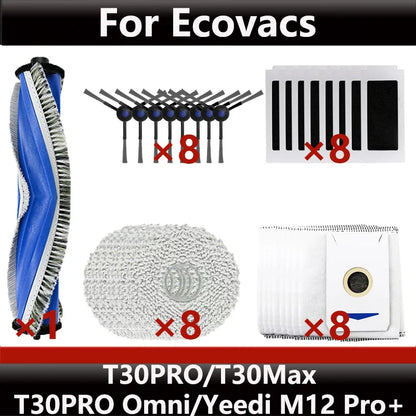 ECOVACS T30S PRO/T30 PRO OMNI & YEEDI M12 Pro+ Robot Vacuum Replacement Parts – Dust Bag, Main & Side Brush, Filter, Mop Accessories