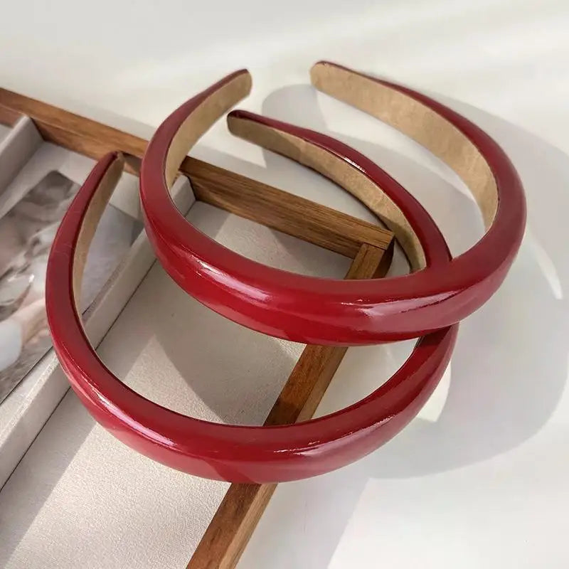 Retro Red Leather Sponge Headband – Fashionable Hair Hoop for Women, Wash Face & Party Hair Accessories Gift