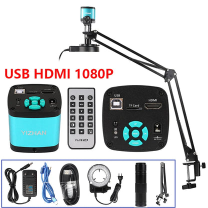 1080P 4K Digital Microscope — Full HD Industrial C-Mount Camera for PCB Welding & Mobile Phone Repair Stand
