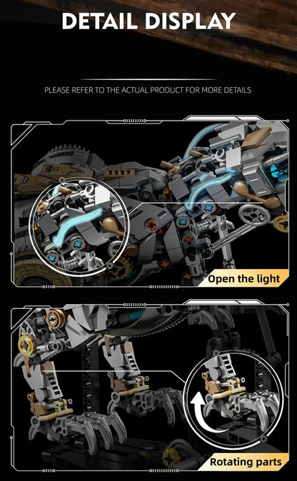 STEM Jurassic Mechanical Dinosaur Building Blocks – Light-Up T-Rex Model Toy for Kids