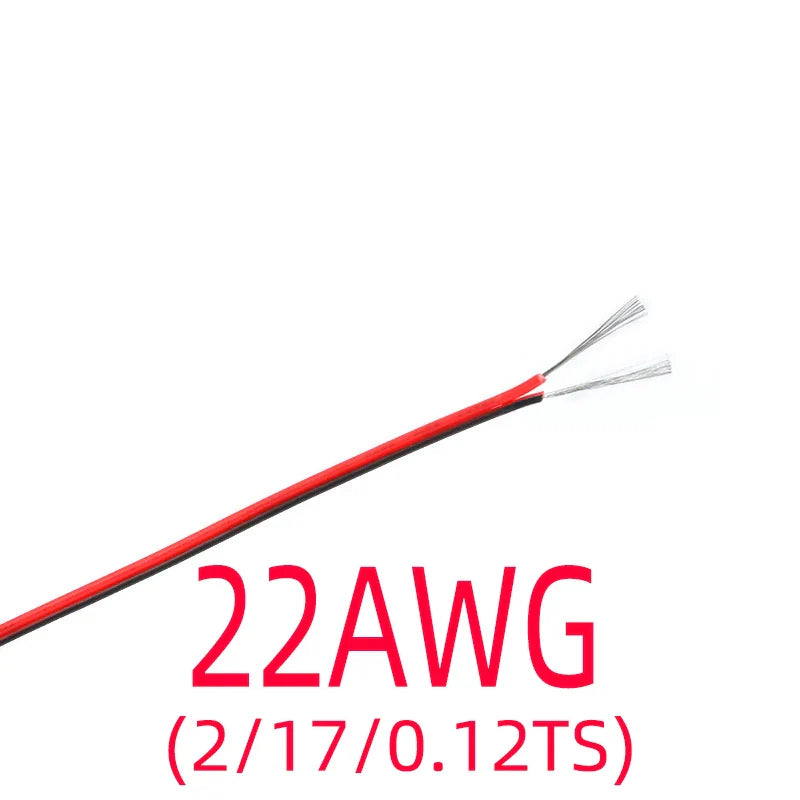 2-Pin Electrical Wire – Tinned Copper 18/20/22/24/26 AWG Insulated PVC Extension Cable for LED Strip, Red & Black