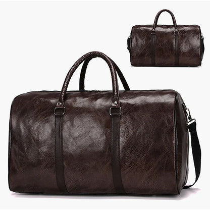 Leather Travel Duffle Bag – Large Fitness & Luggage Shoulder Bag for Men, Black PU Fashion Zipper Handbag