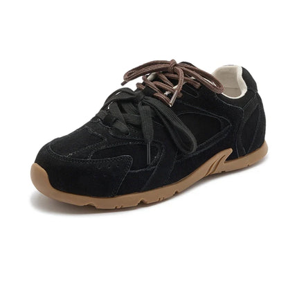 AIYUQI Women's Genuine Leather Sneakers – Retro German Trainers, Winter Velvet Fur, Flat Casual Shoes