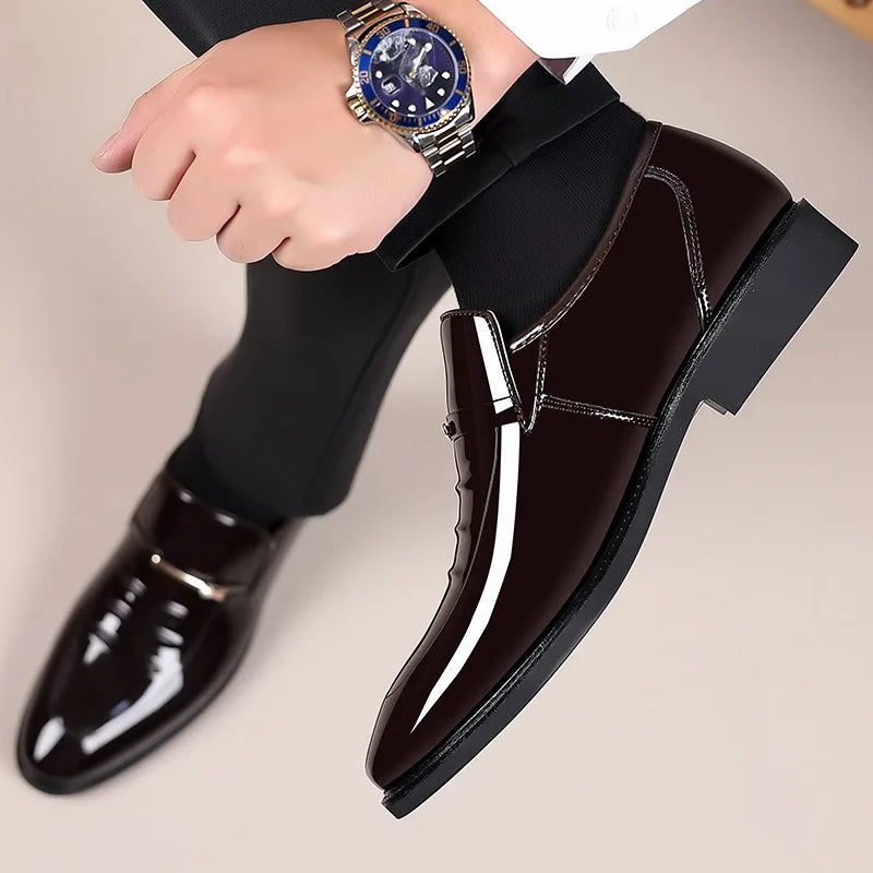 Men’s Patent Leather Pointed Toe Loafers - Luxury Business, Party & Wedding Slip-On Dress Shoes Plus Size