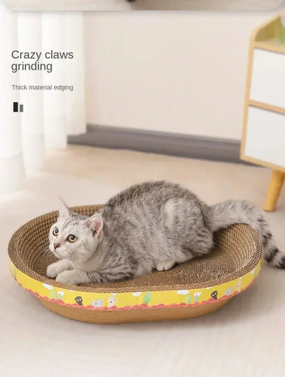 Cat Scratching Board – Oval Corrugated Paper Claw Grinding Toy, Wear-Resistant Furniture Protector & Cat Nest Accessory