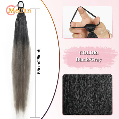 MEIFAN Synthetic Color Braid Ponytail Extension – Red, Green, Blue, Pink, Straight Hair Wrap Around with Elastic Tie
