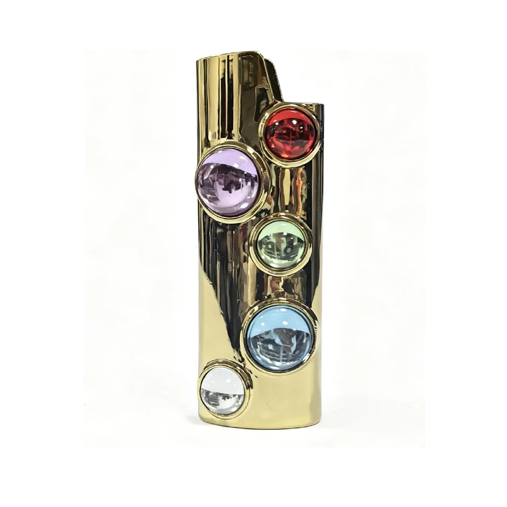 Metal Cowboy Boot Lighter Case - Cute Cat Eye Rhinestone Embroidered Zinc Alloy BIC J6 Sleeve Cover