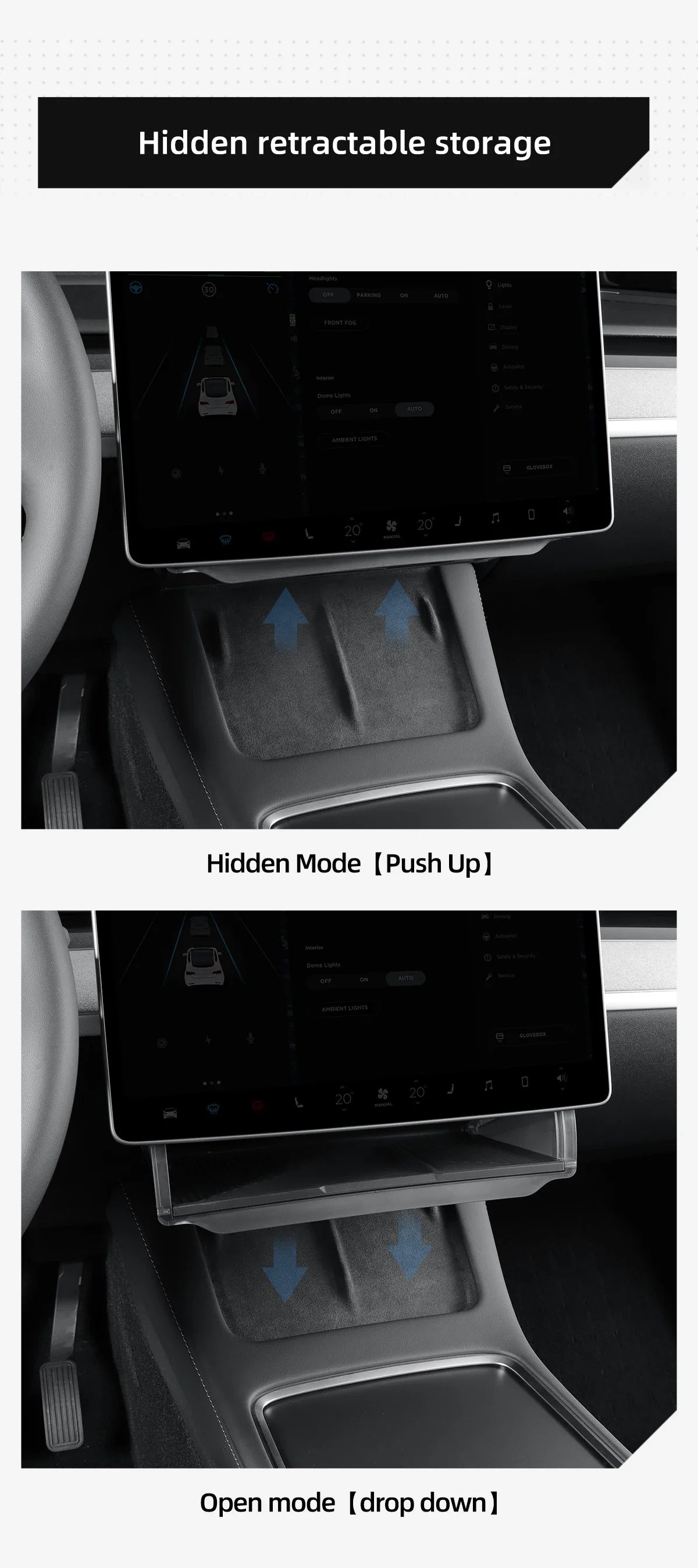 Tesla Model Y 2024 Car Storage Box – Hidden Organizer Tray Under Central Control Screen, Fits Model 3 2021-2022