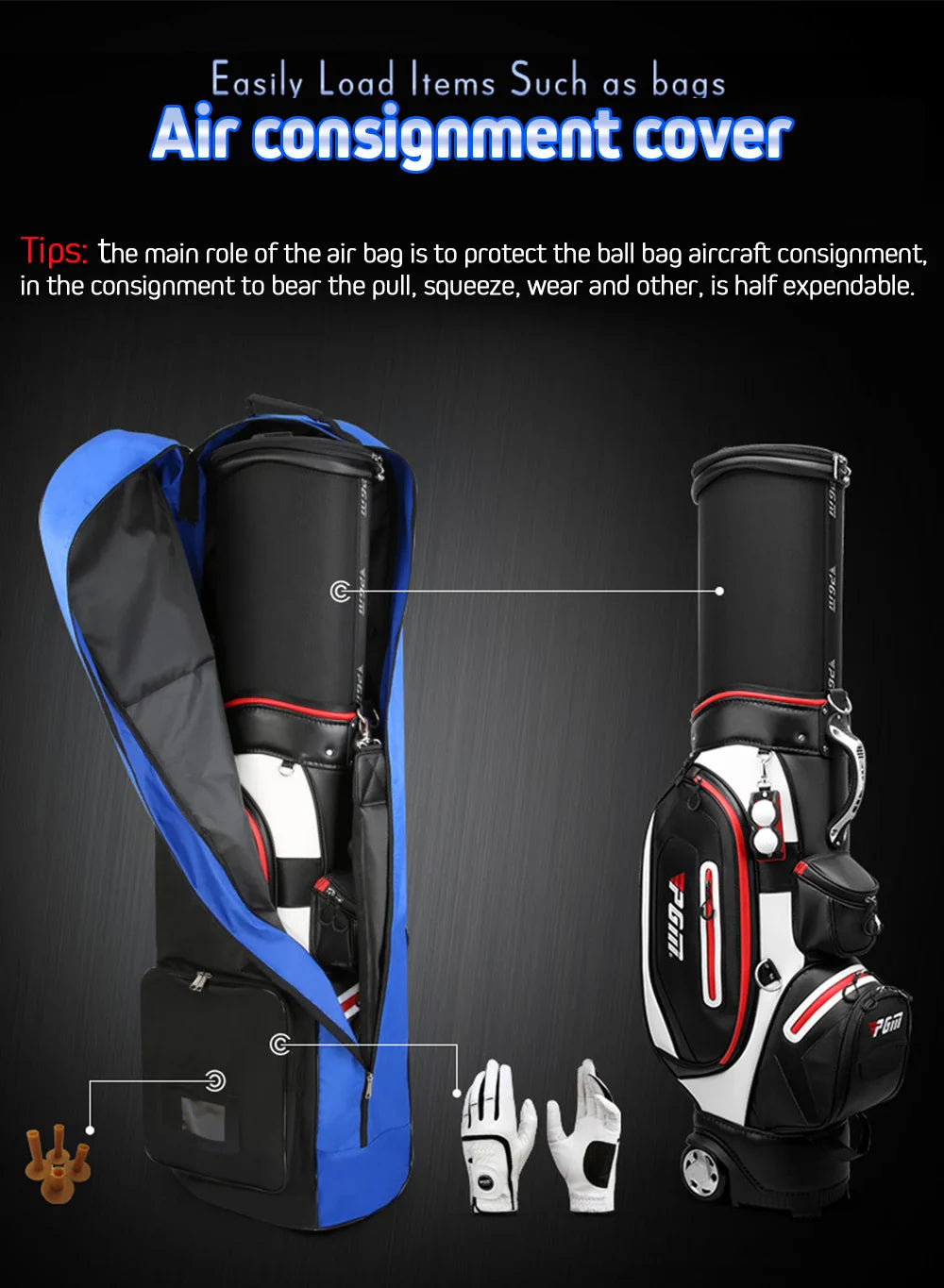 PGM Golf Aviation Bag HKB002 – Foldable Large Capacity Travel Bag with Silent Wheels for Airplane Consignment