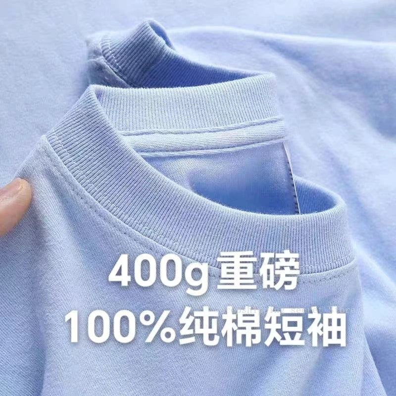 Unisex 400g Heavyweight Cotton T-Shirt - Loose-Fit Thick Short Sleeve Summer Tee