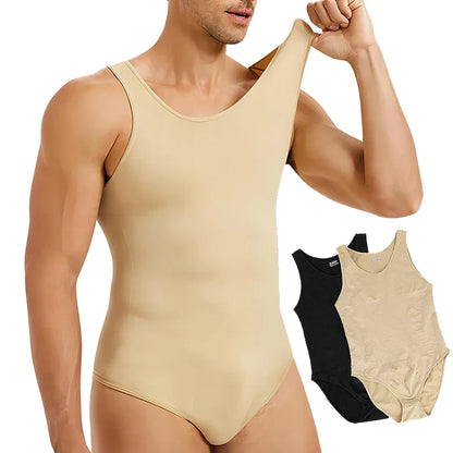 Men’s Shapewear Bodysuit – Sleeveless Tummy Control Abdomen Compression Slimming Open-Crotch Full Body Shaper Undershirt