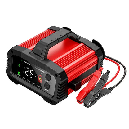 Portable 25A/15A Smart Car Battery Charger — 12V/24V AGM, GEL, LiFePO4 Motorcycle & Car Booster with Pulse Repair