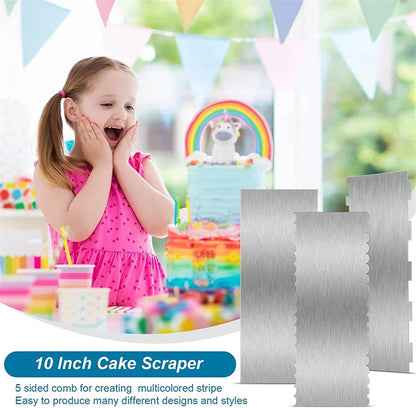 LMETJMA 10" Stainless Steel Cake Scraper – Double-Sided Patterned Edge Smoother & Pastry Cutter JT160