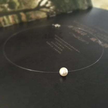 Transparent Fishing Line Pearl Necklace – Simple Round Bead Choker Pendant, Delicate Short Necklace for Women