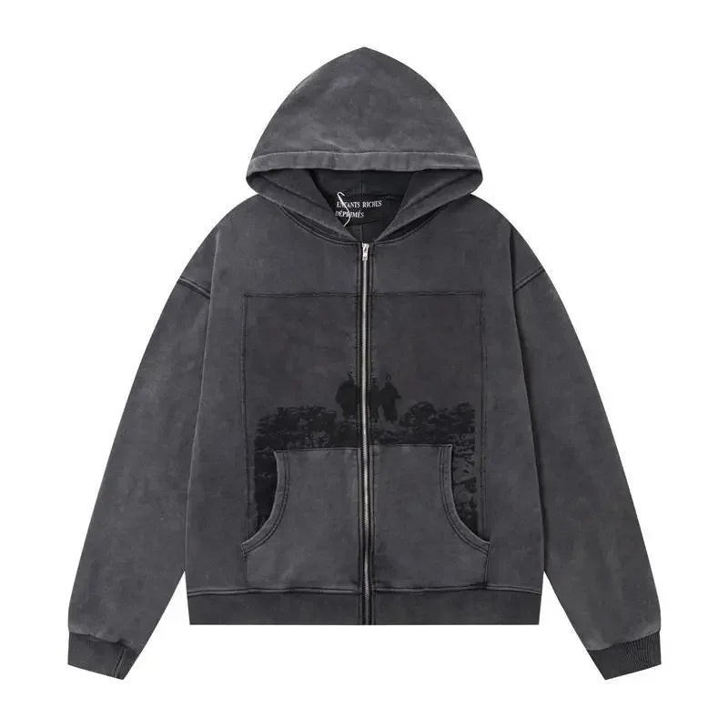 Washed Casual Hoodie Sweatshirt — Unisex Loose-Fit Street Style Crew Neck with Lip Print Letter Design, Vintage Comfortable Top