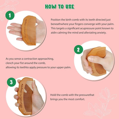 Women’s Birth Comb – Natural Wooden Labor & Delivery Essential for Hospital Bag
