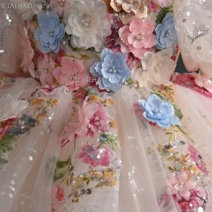 2026 Girls Floral Evening Party Dress - Elegant Princess Gown for Birthdays, Pageants & Special Occasions